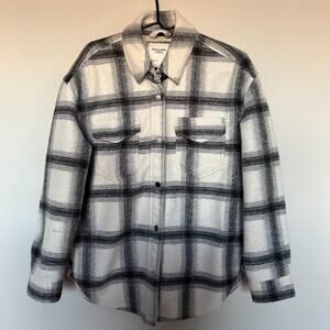 Abercrombie & Fitch Womens Shacket Jacket Medium Gray Plaid Outdoor Cabin Layer
